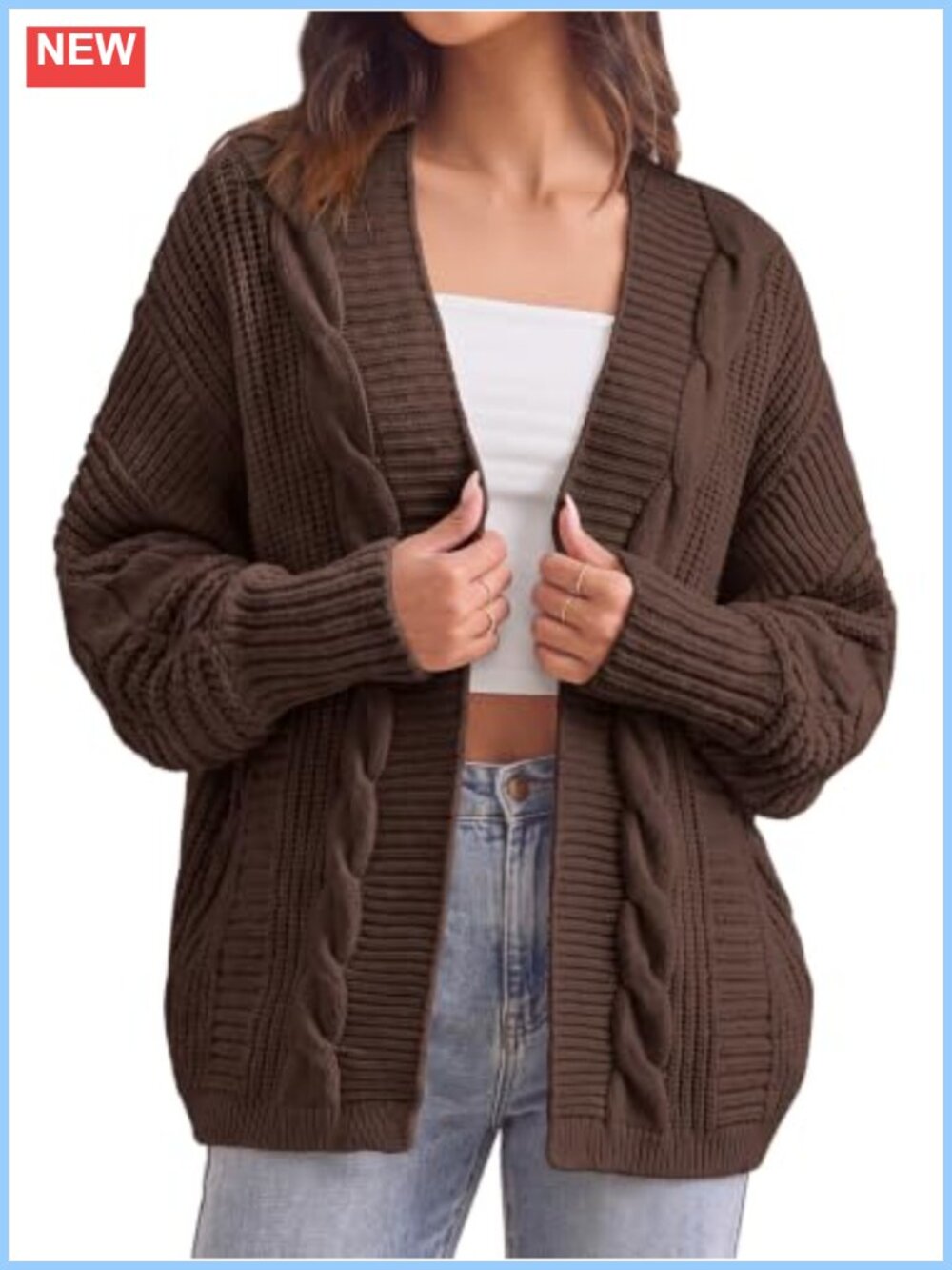 Womens Batwing Sleeve Open Front Cable Knit Cardigan Sweater